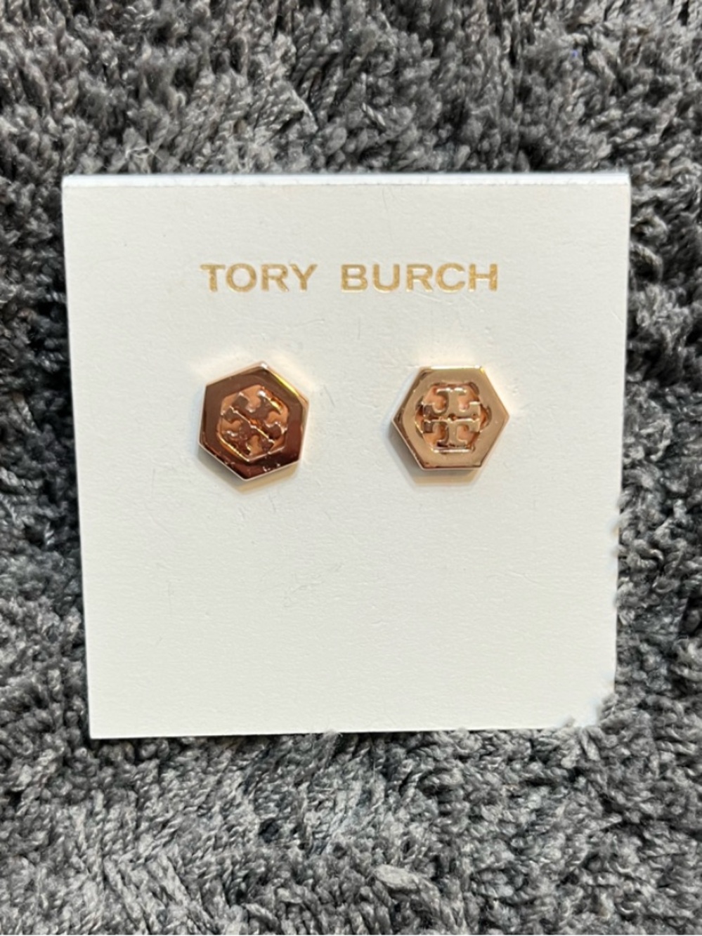 Tory Burch Rose Gold Logo Stud Earrings